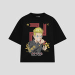 Playera streetwear premium de anime y gaming ExtraLife MX, corte boxy oversized drop shoulder heavyweight en color Deep Black y Off-White, moda urbana mexicana de culto.