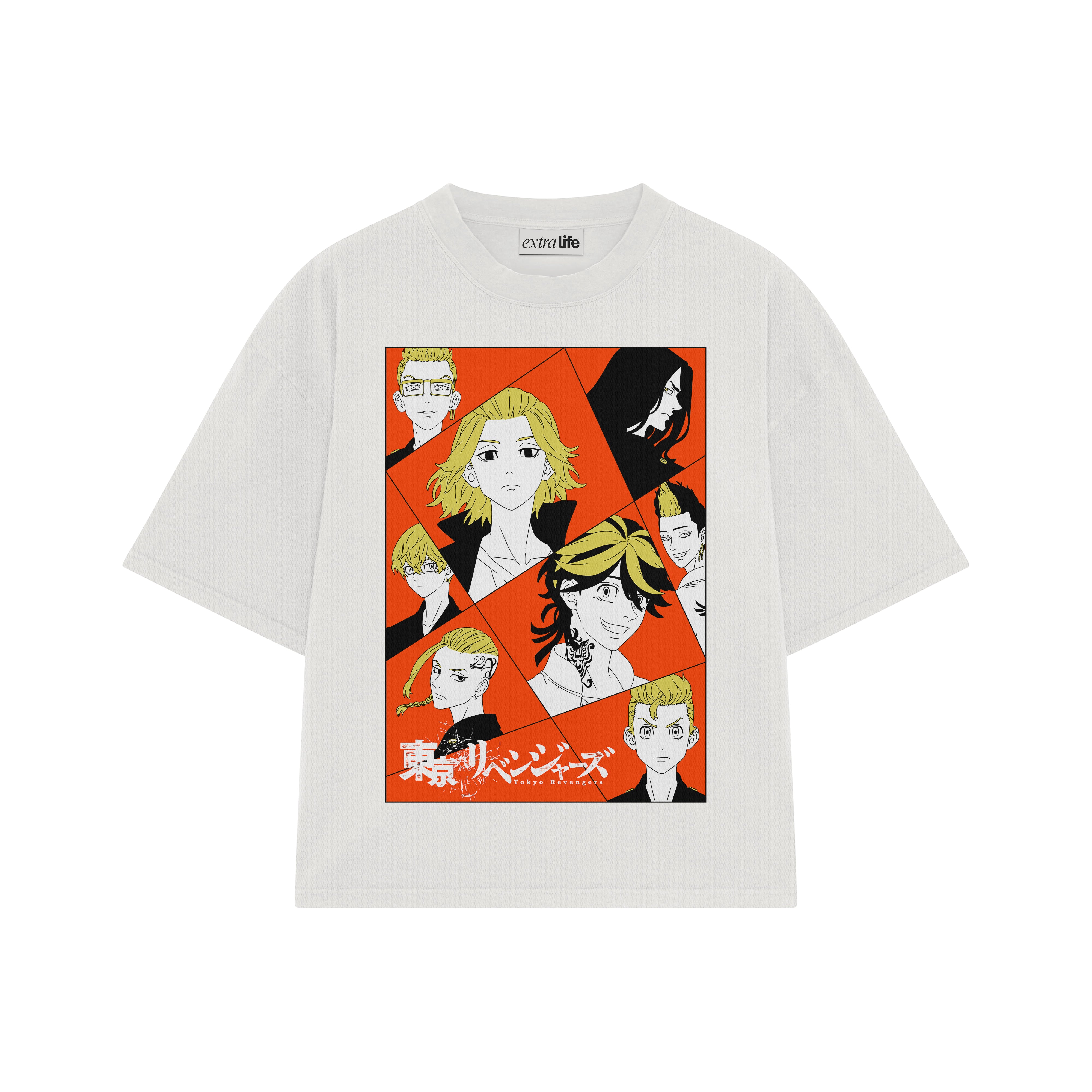 Playera streetwear premium de anime y gaming ExtraLife MX, corte boxy oversized drop shoulder heavyweight en color Deep Black y Off-White, moda urbana mexicana de culto.