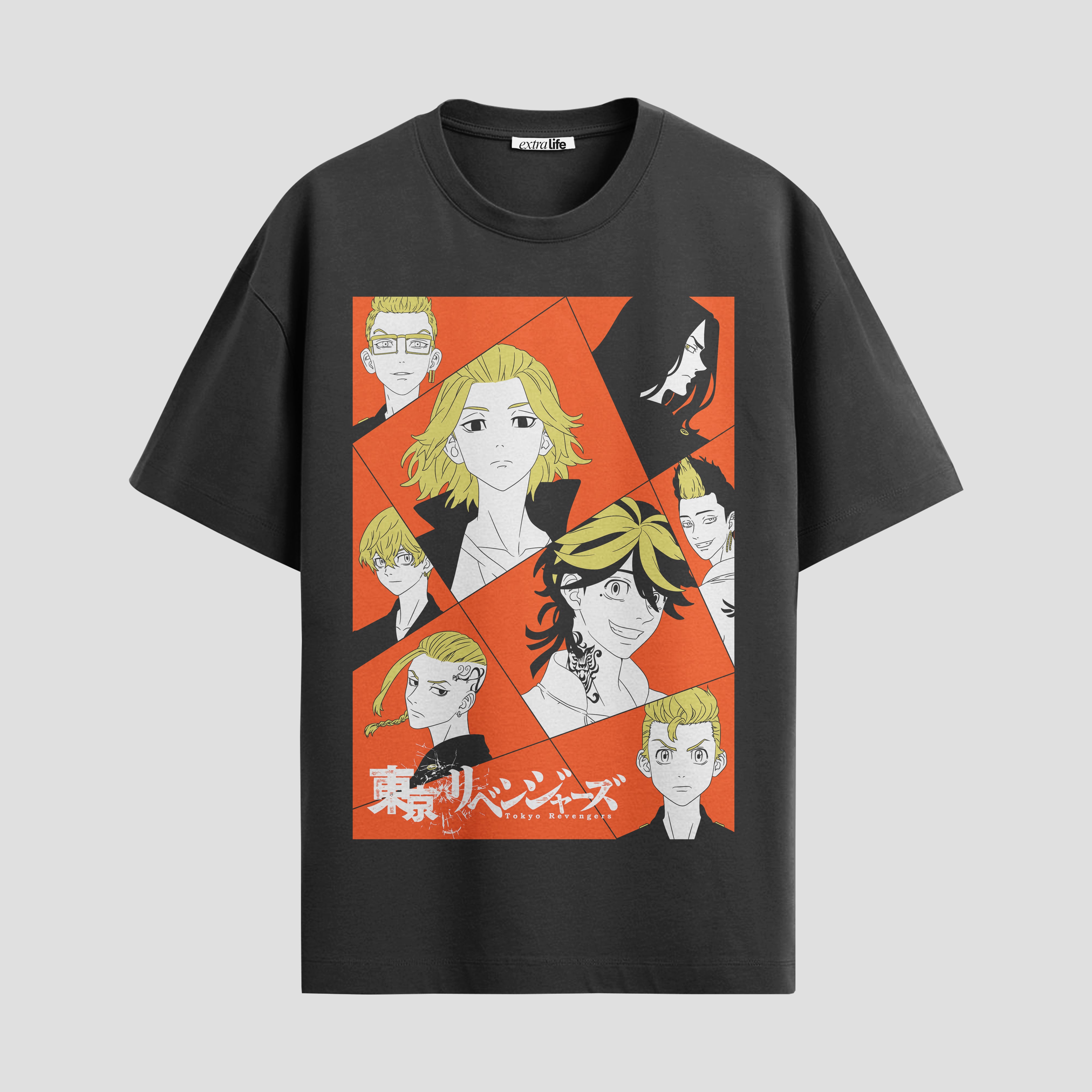 Playera urbana de anime y gaming ExtraLife MX, corte Standard Fit unisex ligero y transpirable en color Deep Black y Pure White, ropa de uso diario para gym y casual.