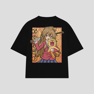 Playera streetwear premium de anime y gaming ExtraLife MX, corte boxy oversized drop shoulder heavyweight en color Deep Black y Off-White, moda urbana mexicana de culto.