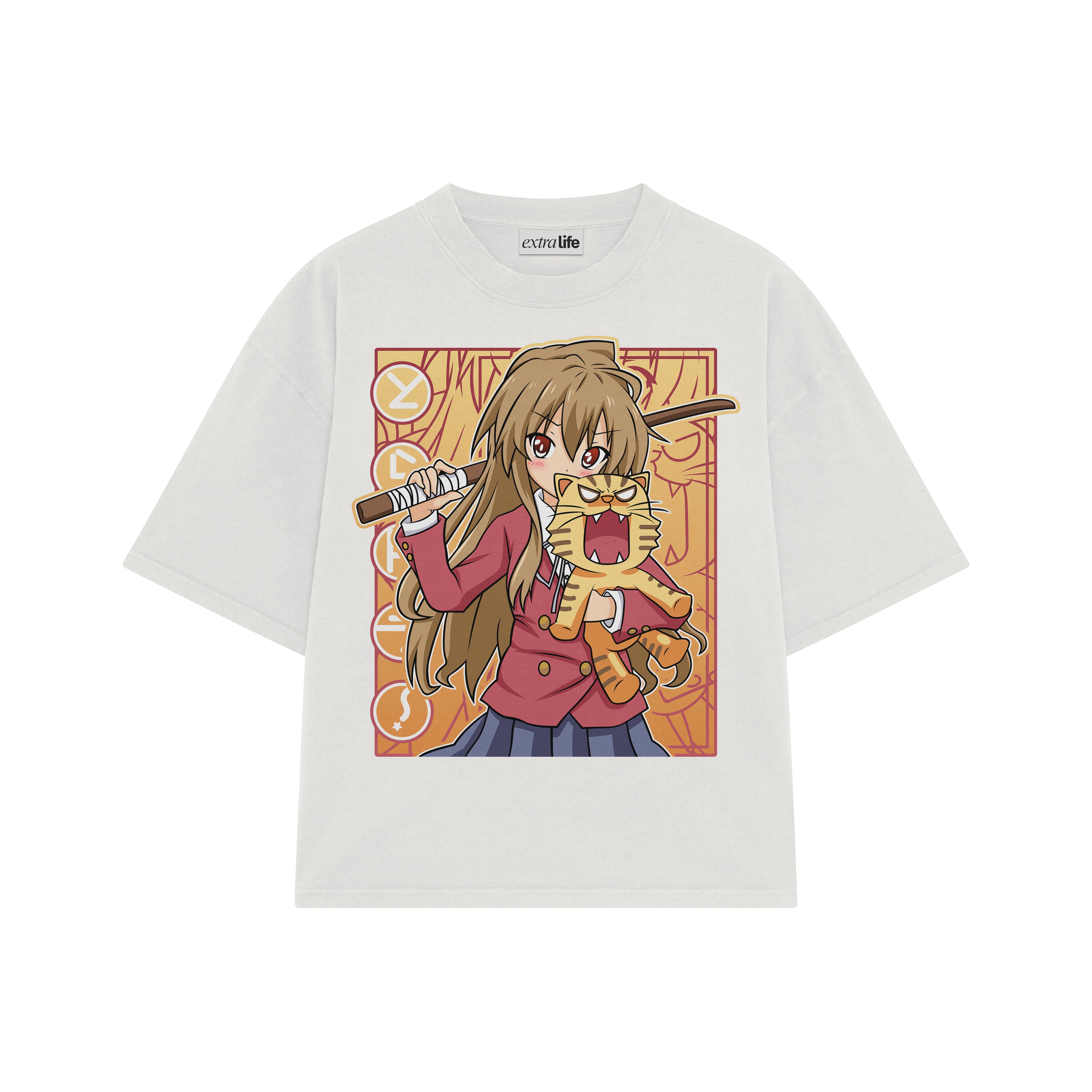 Playera streetwear premium de anime y gaming ExtraLife MX, corte boxy oversized drop shoulder heavyweight en color Deep Black y Off-White, moda urbana mexicana de culto.