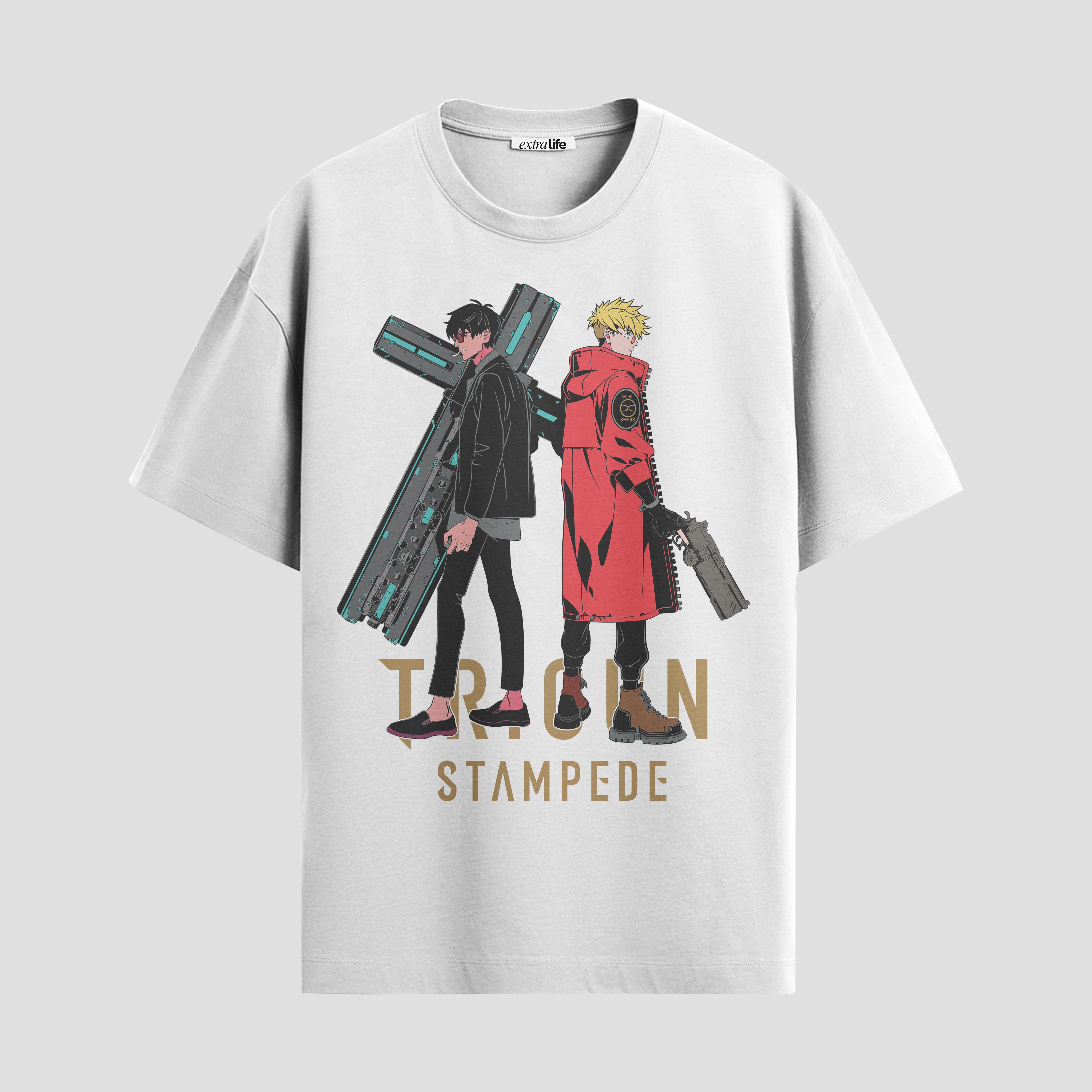 Playera urbana de anime y gaming ExtraLife MX, corte Standard Fit unisex ligero y transpirable en color Deep Black y Pure White, ropa de uso diario para gym y casual.