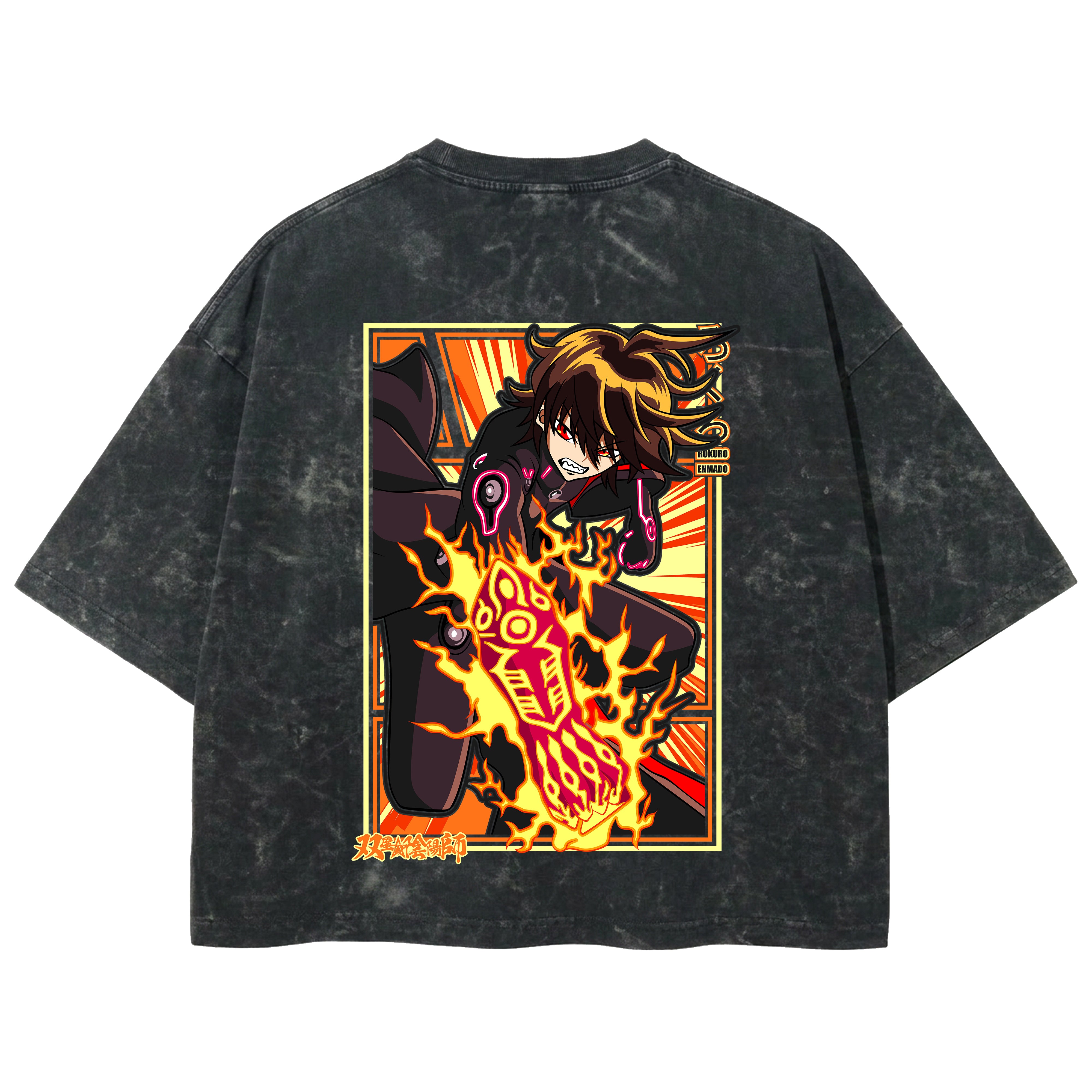 Playera streetwear premium de anime y gaming ExtraLife MX, corte boxy deluxe mineral wash heavyweight en color Acid Wash, moda urbana mexicana de culto.