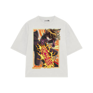 Playera streetwear premium de anime y gaming ExtraLife MX, corte boxy oversized drop shoulder heavyweight en color Deep Black y Off-White, moda urbana mexicana de culto.