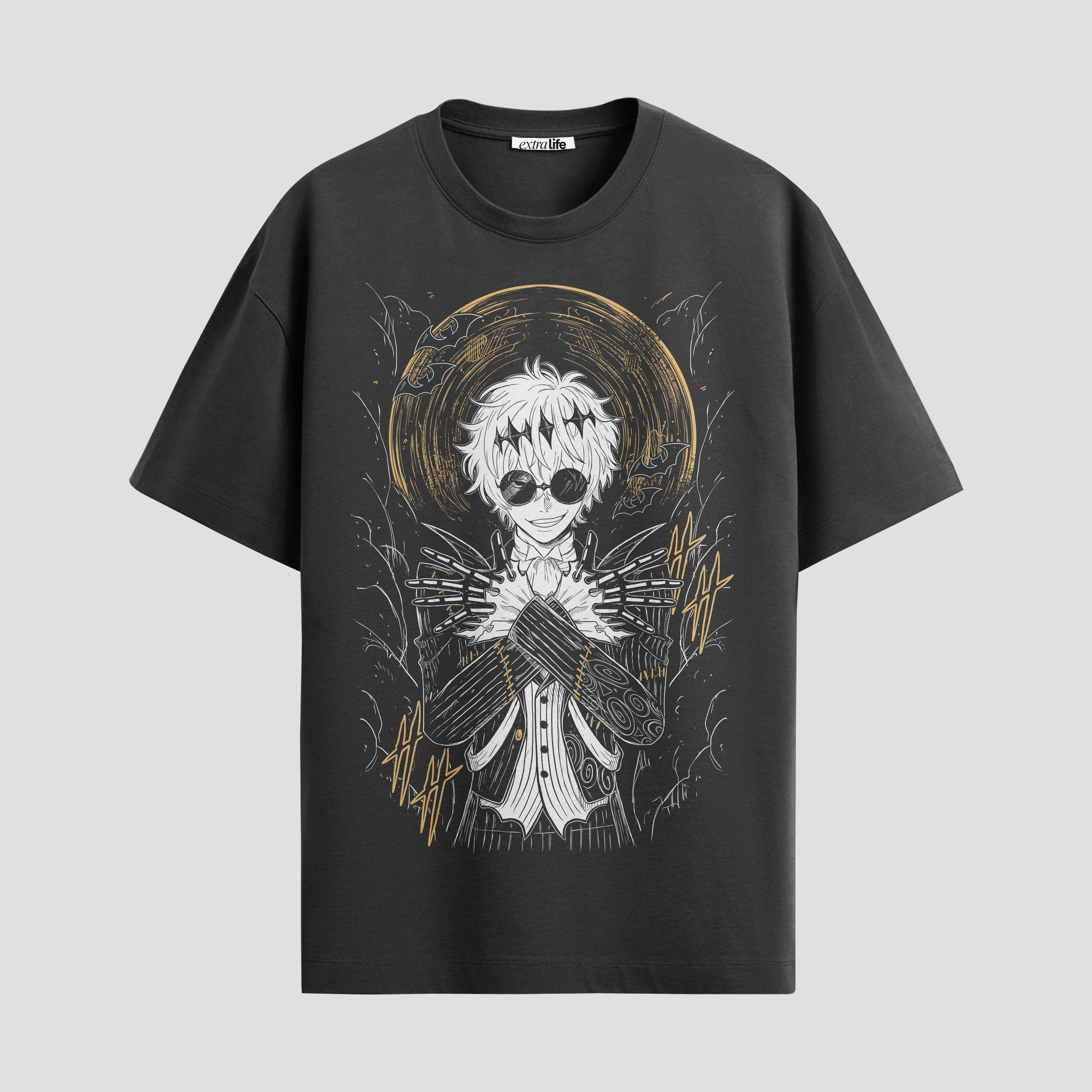 Playera urbana de anime y gaming ExtraLife MX, corte Standard Fit unisex ligero y transpirable en color Deep Black y Pure White, ropa de uso diario para gym y casual.