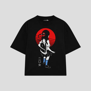 Playera streetwear premium de anime y gaming ExtraLife MX, corte boxy oversized drop shoulder heavyweight en color Deep Black y Off-White, moda urbana mexicana de culto.