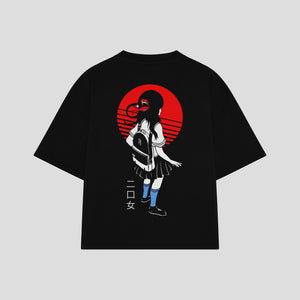 Playera streetwear premium de anime y gaming ExtraLife MX, corte boxy oversized drop shoulder heavyweight en color Deep Black y Off-White, moda urbana mexicana de culto.