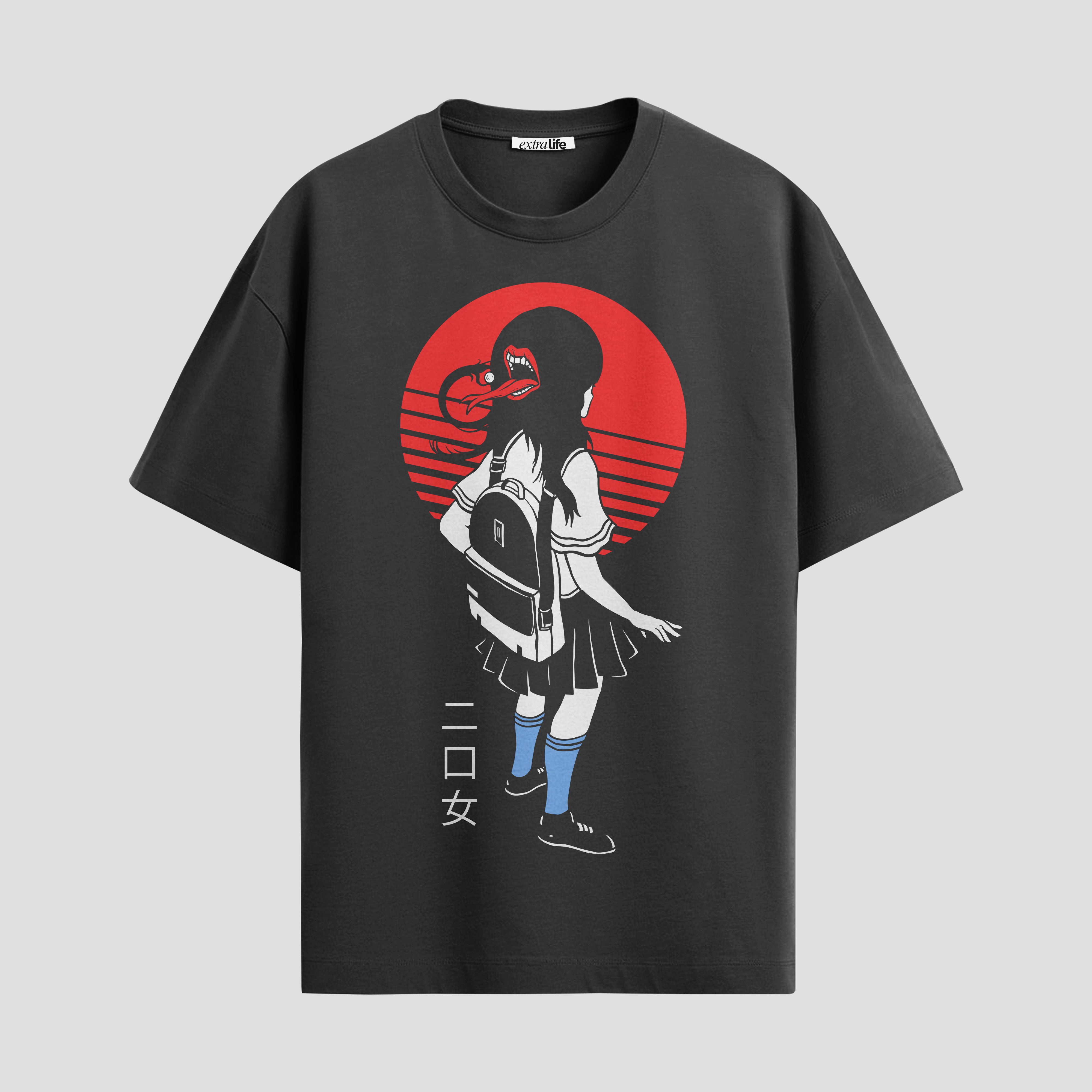 Playera urbana de anime y gaming ExtraLife MX, corte Standard Fit unisex ligero y transpirable en color Deep Black y Pure White, ropa de uso diario para gym y casual.