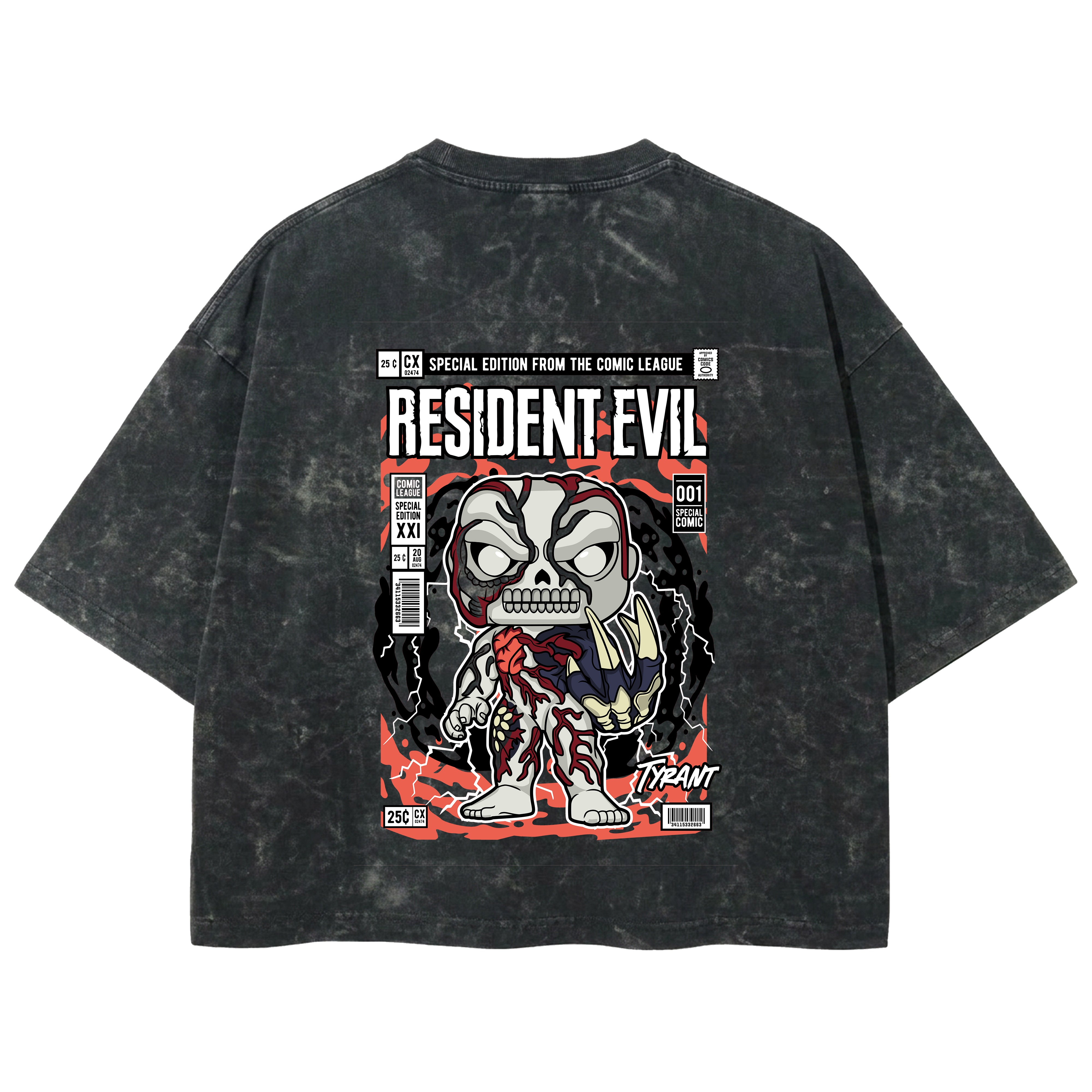 Playera streetwear premium de anime y gaming ExtraLife MX, corte boxy deluxe mineral wash heavyweight en color Acid Wash, moda urbana mexicana de culto.