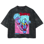 Playera streetwear premium de anime y gaming ExtraLife MX, corte boxy deluxe mineral wash heavyweight en color Acid Wash, moda urbana mexicana de culto.