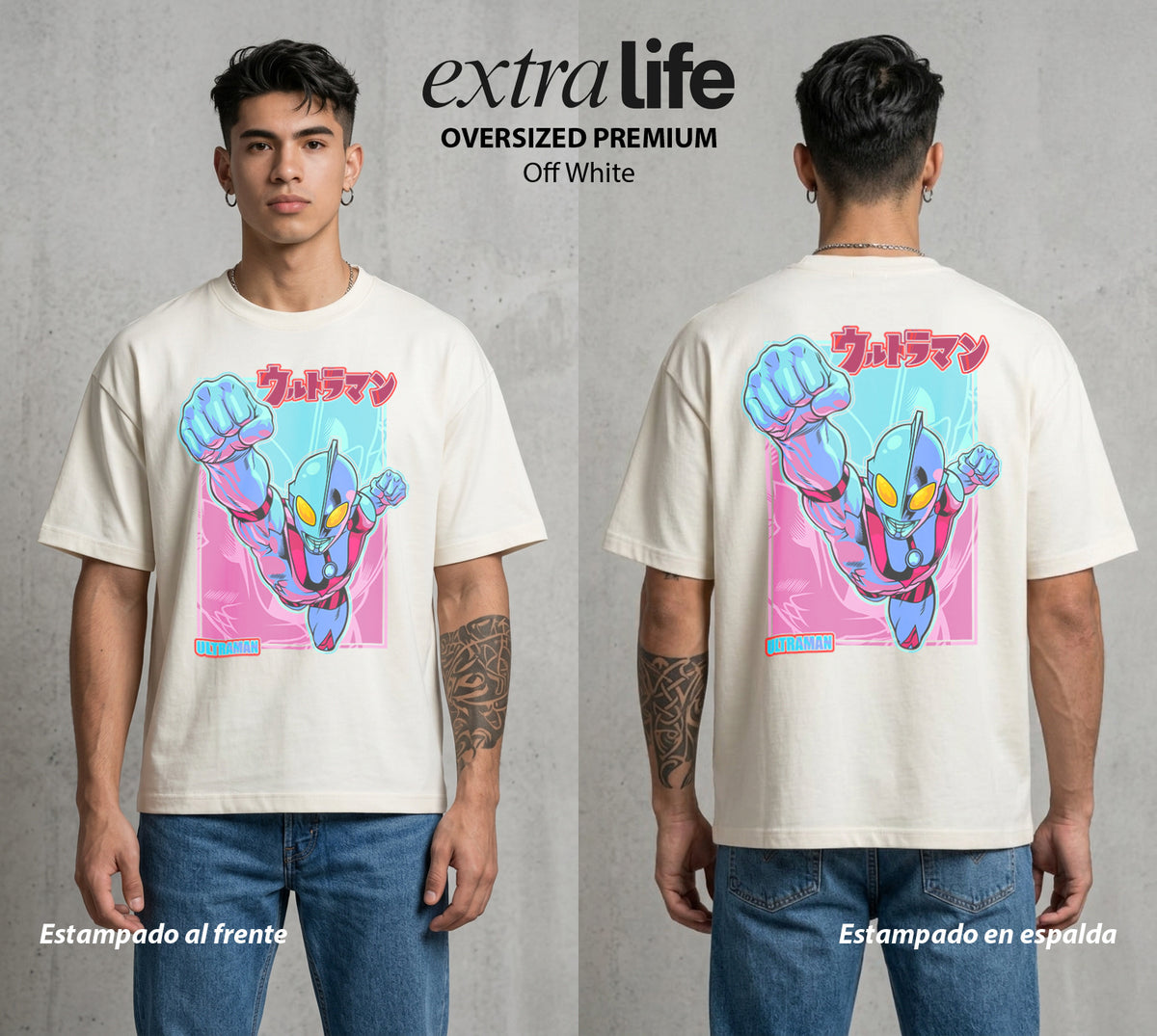 El Gigante de Luz | El Gigante del Bien #04438 - Playera Oversized Premium | Off White - Foto en modelo