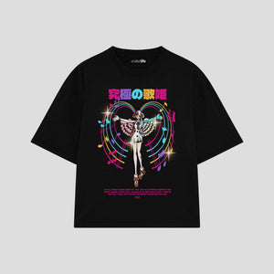 Playera streetwear premium de anime y gaming ExtraLife MX, corte oversized drop shoulder ligero y fresco en color Deep Black y Off-White, moda urbana mexicana de culto.