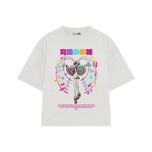 Playera streetwear premium de anime y gaming ExtraLife MX, corte boxy oversized drop shoulder heavyweight en color Deep Black y Off-White, moda urbana mexicana de culto.