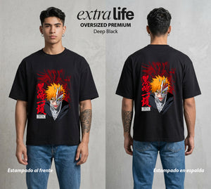 El Guardian de las Cartas | El Guardian del Bien #04449 - Playera Oversized Premium | Deep Black - Foto en modelo