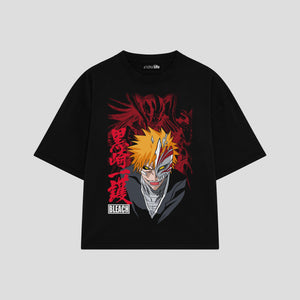 Playera streetwear premium de anime y gaming ExtraLife MX, corte boxy oversized drop shoulder heavyweight en color Deep Black y Off-White, moda urbana mexicana de culto.