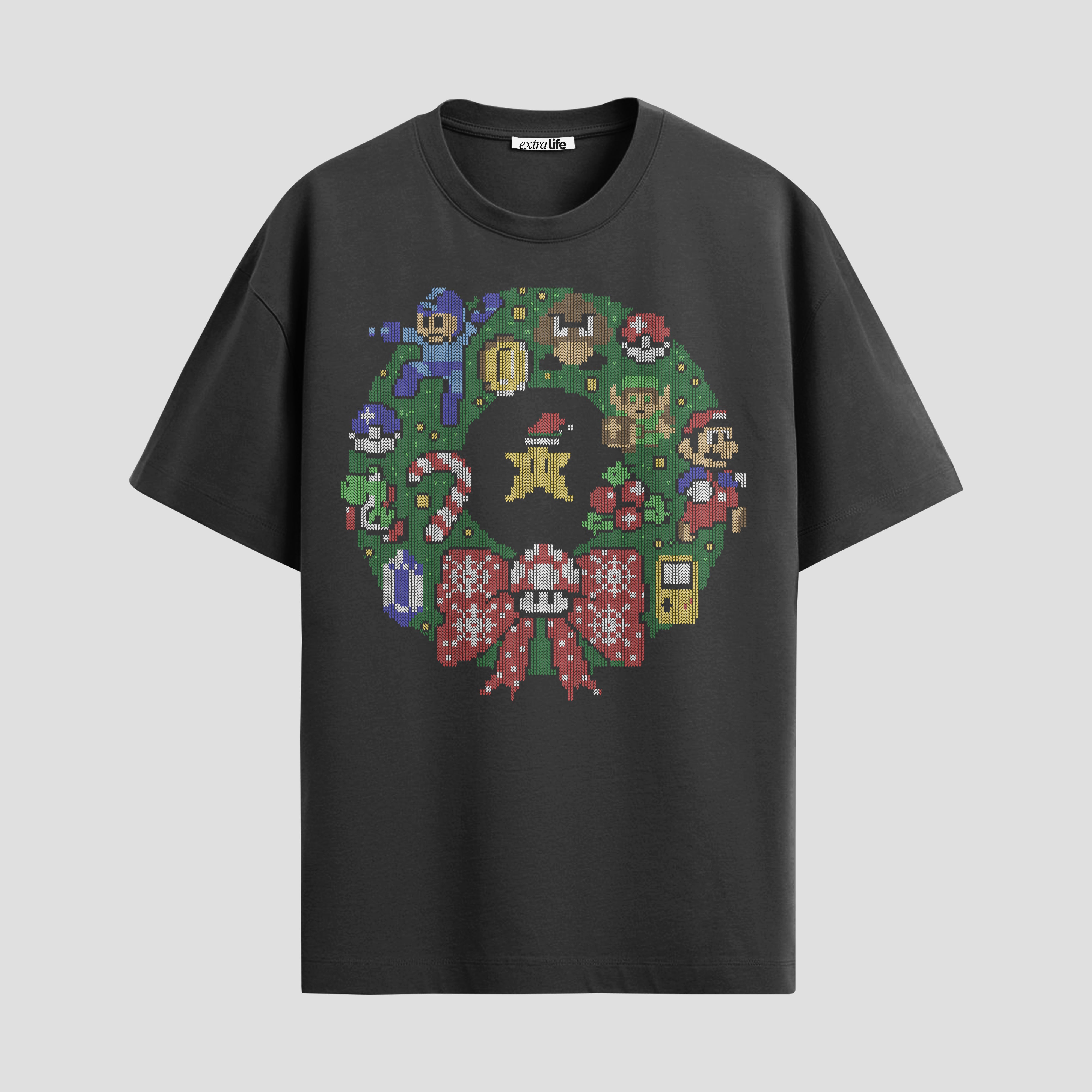 Playera urbana de anime y gaming ExtraLife MX, corte Standard Fit unisex ligero y transpirable en color Deep Black y Pure White, ropa de uso diario para gym y casual.