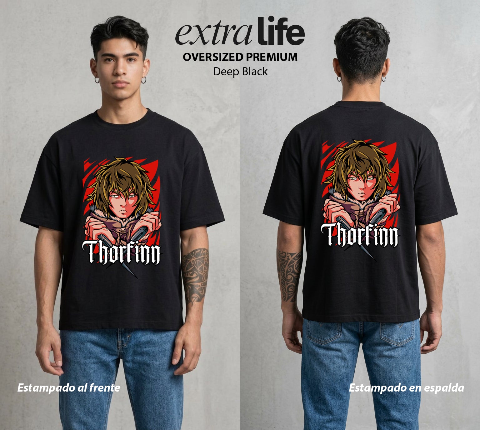 Vikingos del Norte | El Guerrero del Norte #04454 - Playera Oversized Premium | Deep Black - Foto en modelo
