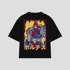Playera streetwear premium de anime y gaming ExtraLife MX, corte boxy oversized drop shoulder heavyweight en color Deep Black y Off-White, moda urbana mexicana de culto.