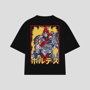 Playera streetwear premium de anime y gaming ExtraLife MX, corte boxy oversized drop shoulder heavyweight en color Deep Black y Off-White, moda urbana mexicana de culto.