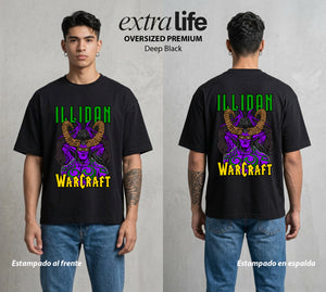 Azeroth en Guerra | El Mal de Azeroth #04459 - Playera Oversized Premium | Deep Black - Foto en modelo