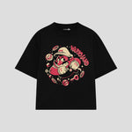 Playera streetwear premium de anime y gaming ExtraLife MX, corte boxy oversized drop shoulder heavyweight en color Deep Black y Off-White, moda urbana mexicana de culto.