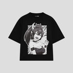 Playera streetwear premium de anime y gaming ExtraLife MX, corte boxy oversized drop shoulder heavyweight en color Deep Black y Off-White, moda urbana mexicana de culto.