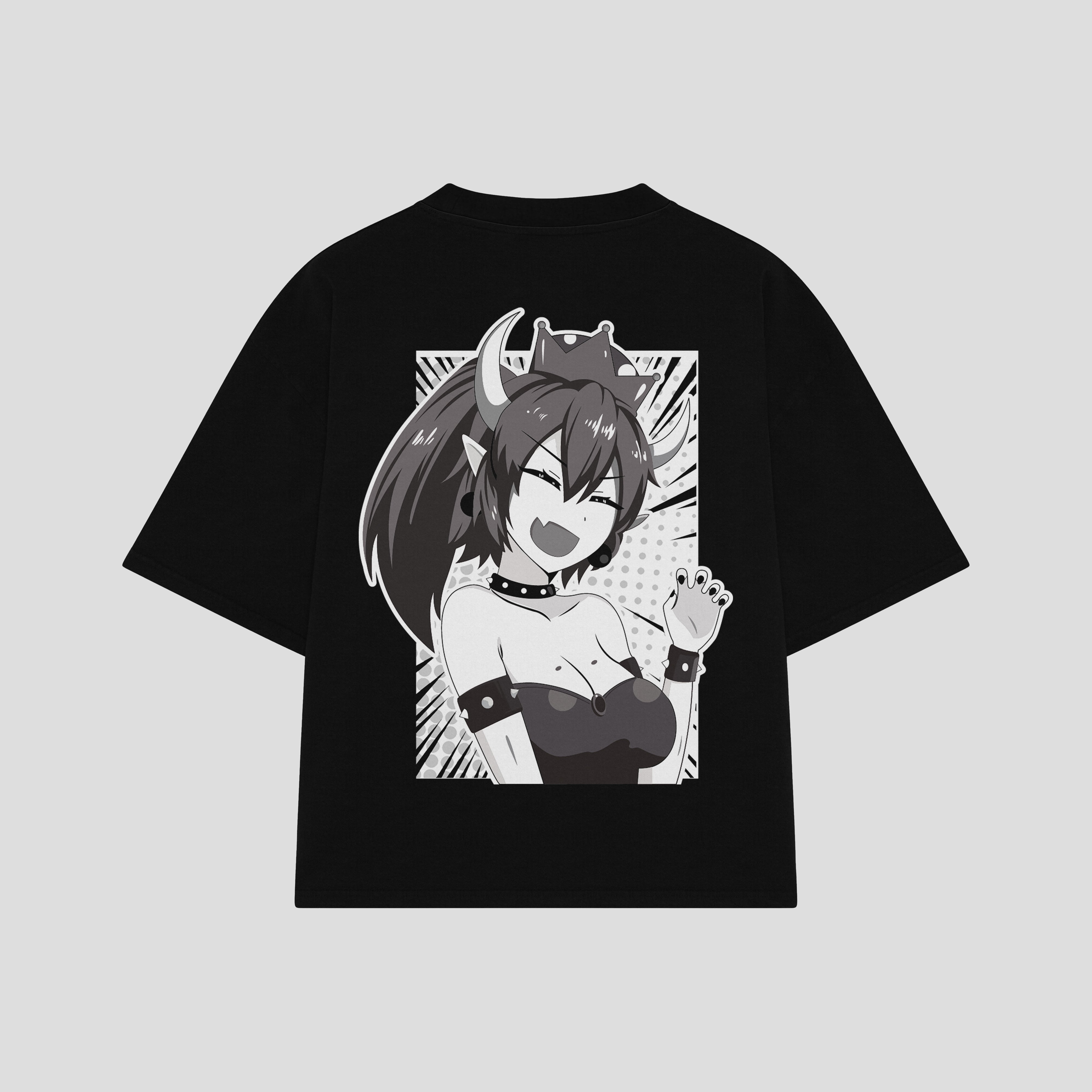 Playera streetwear premium de anime y gaming ExtraLife MX, corte boxy oversized drop shoulder heavyweight en color Deep Black y Off-White, moda urbana mexicana de culto.