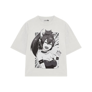 Playera streetwear premium de anime y gaming ExtraLife MX, corte boxy oversized drop shoulder heavyweight en color Deep Black y Off-White, moda urbana mexicana de culto.