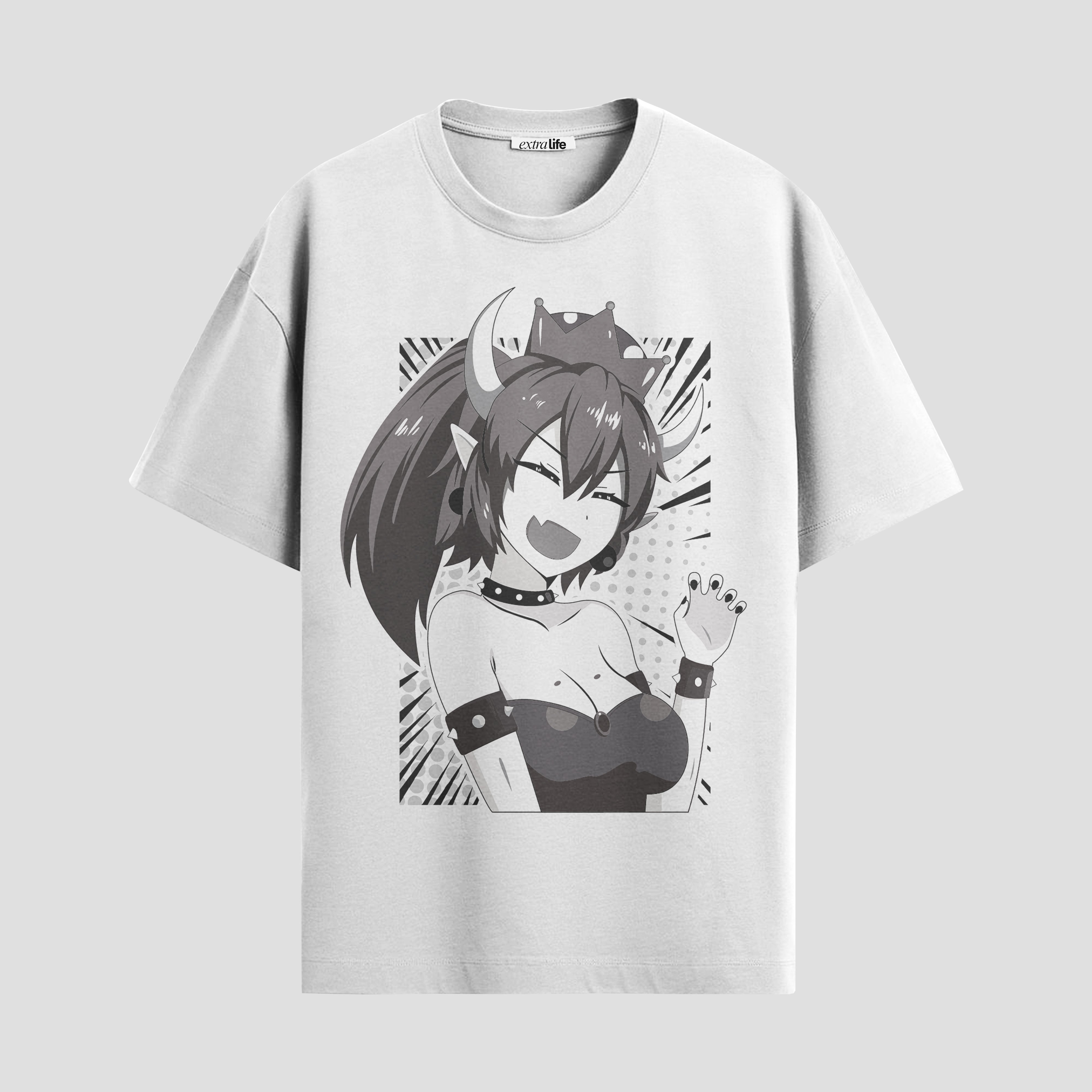 Playera urbana de anime y gaming ExtraLife MX, corte Standard Fit unisex ligero y transpirable en color Deep Black y Pure White, ropa de uso diario para gym y casual.