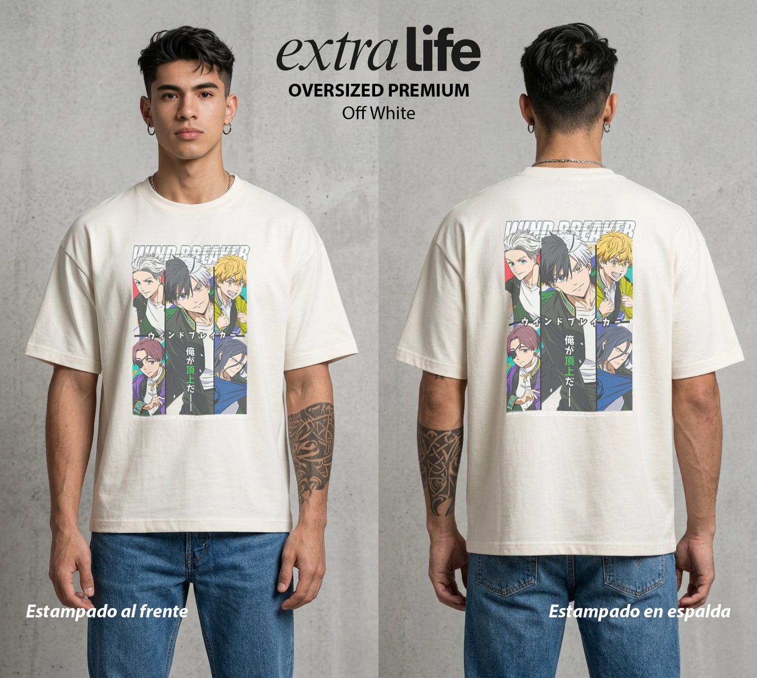 Las Calles del Viento | El Viento del Corazon #04465 - Playera Oversized Premium | Off White - Foto en modelo