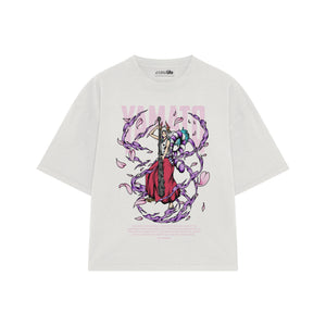 Playera streetwear premium de anime y gaming ExtraLife MX, corte boxy oversized drop shoulder heavyweight en color Deep Black y Off-White, moda urbana mexicana de culto.