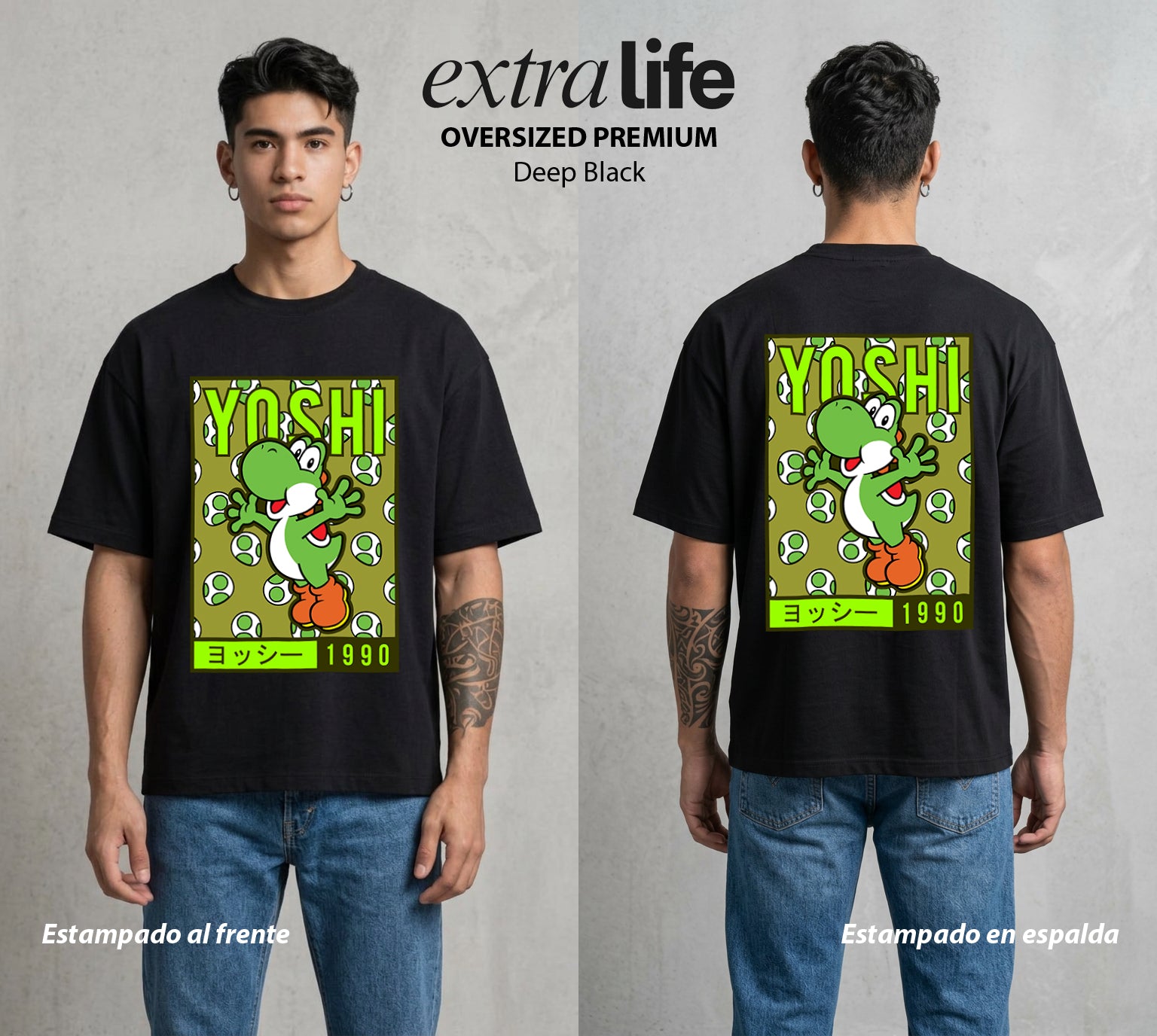 El Reino del Fontanero | El Dinosaurio Verde #04471 - Playera Oversized Premium | Deep Black - Foto en modelo