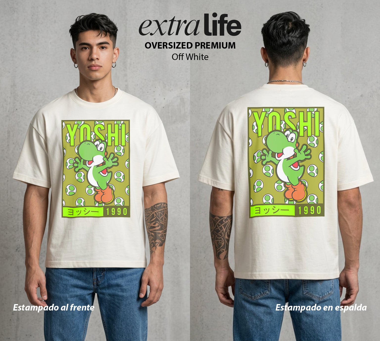 El Reino del Fontanero | El Dinosaurio Verde #04471 - Playera Oversized Premium | Off White - Foto en modelo