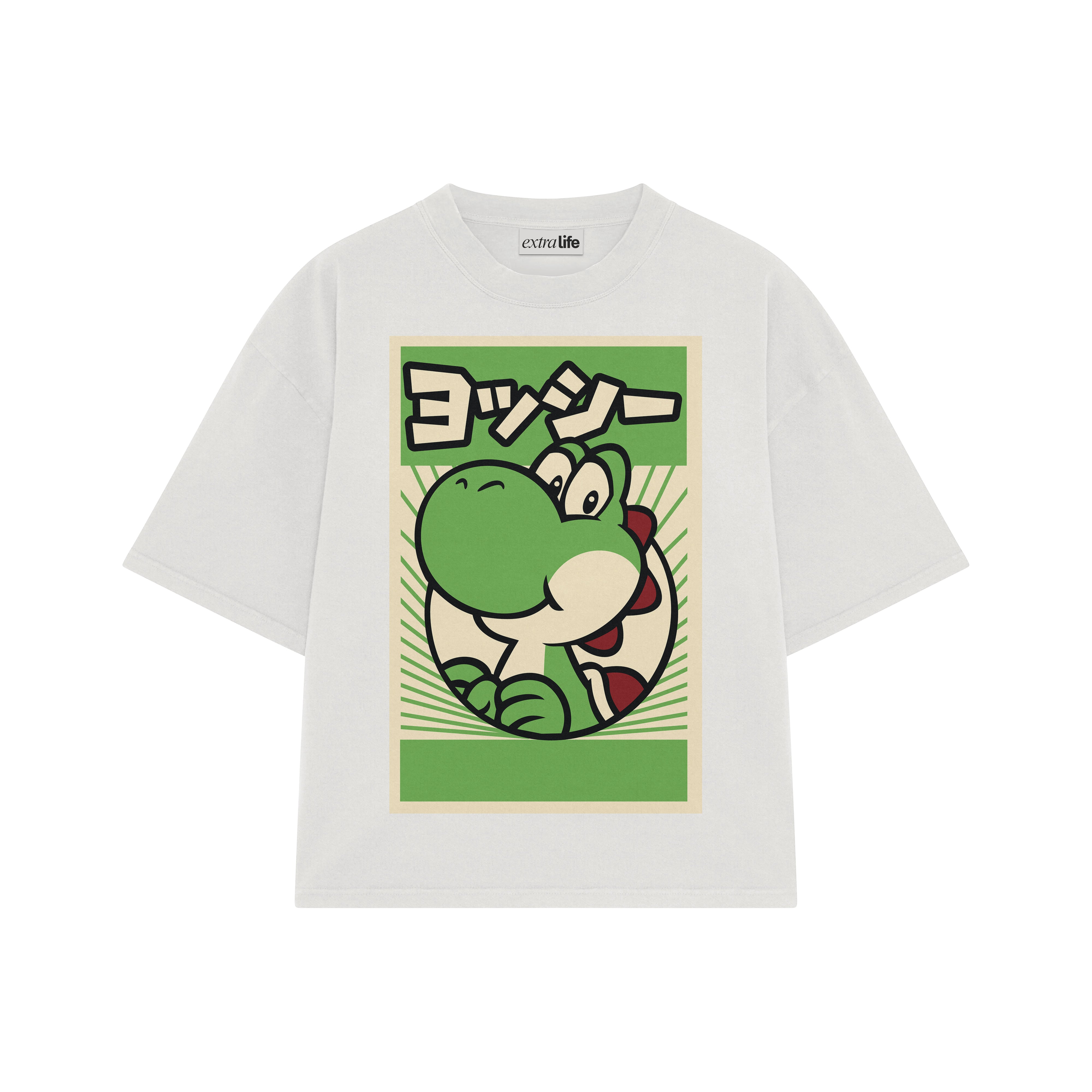 Playera streetwear premium de anime y gaming ExtraLife MX, corte boxy oversized drop shoulder heavyweight en color Deep Black y Off-White, moda urbana mexicana de culto.