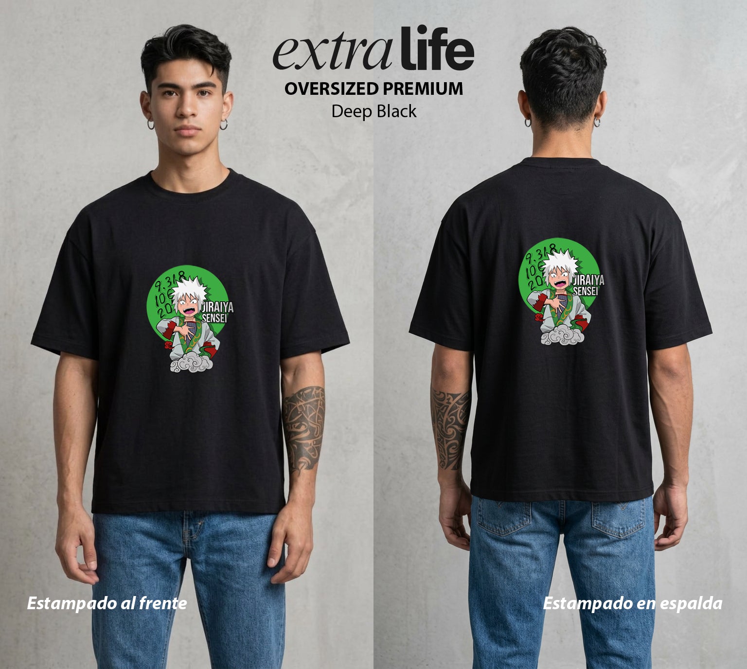 La Aldea Oculta | El Ermitano Sabio #04473 - Playera Oversized Premium | Deep Black - Foto en modelo