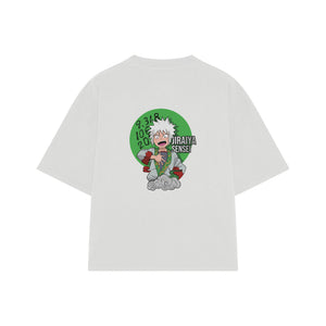 Playera streetwear premium de anime y gaming ExtraLife MX, corte boxy oversized drop shoulder heavyweight en color Deep Black y Off-White, moda urbana mexicana de culto.