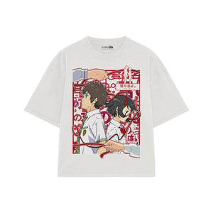 Playera streetwear premium de anime y gaming ExtraLife MX, corte boxy oversized drop shoulder heavyweight en color Deep Black y Off-White, moda urbana mexicana de culto.