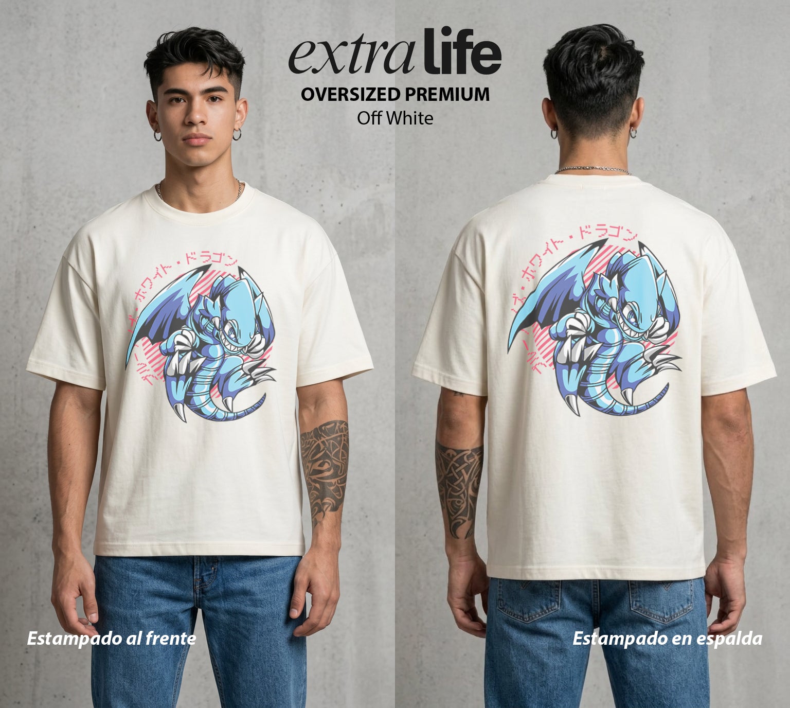 El Duelo del Destino | El Duelo del Faraon #04475 - Playera Oversized Premium | Off White - Foto en modelo
