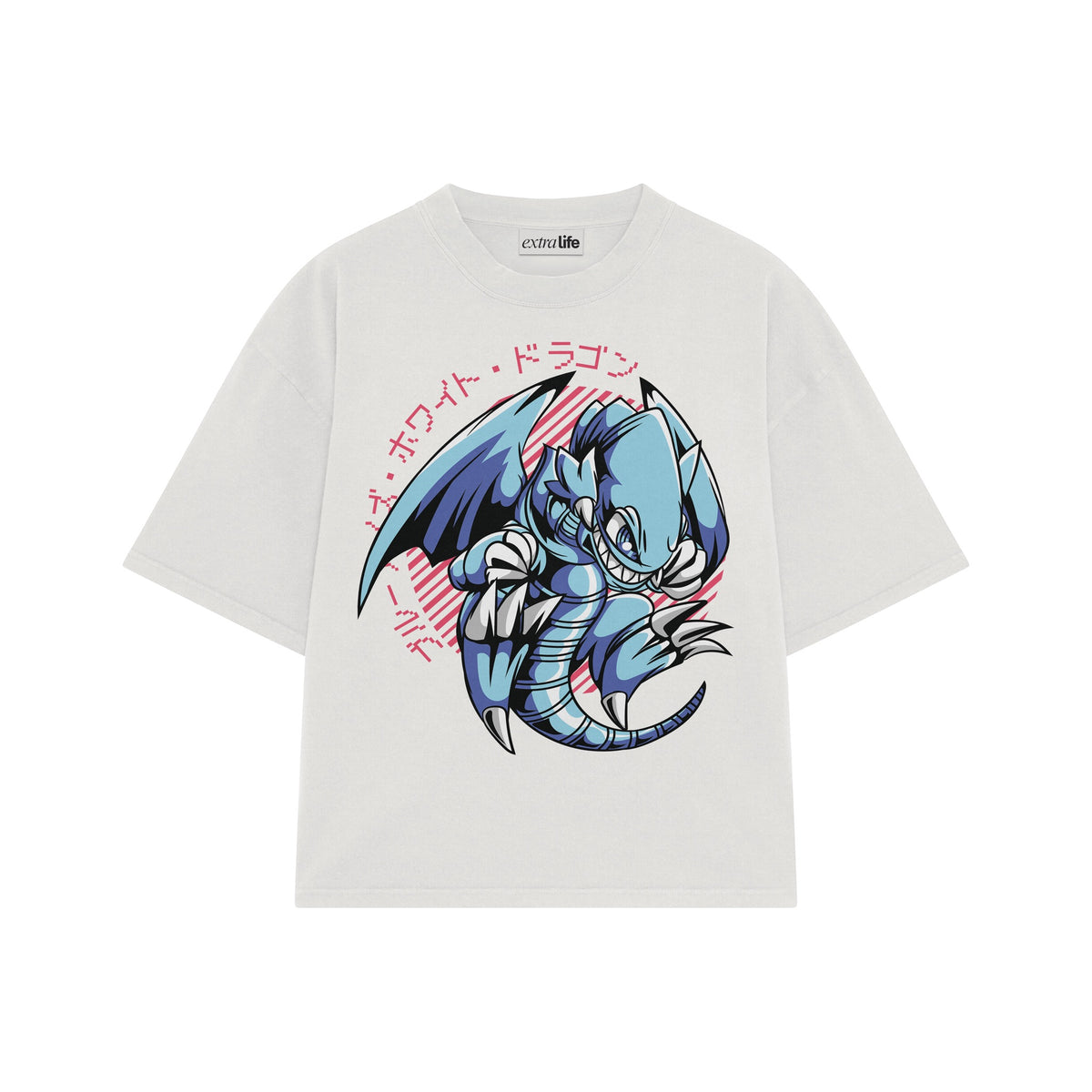 Playera streetwear premium de anime y gaming ExtraLife MX, corte oversized drop shoulder ligero y fresco en color Deep Black y Off-White, moda urbana mexicana de culto.