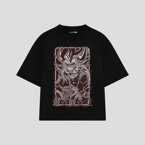 Playera streetwear premium de anime y gaming ExtraLife MX, corte boxy oversized drop shoulder heavyweight en color Deep Black y Off-White, moda urbana mexicana de culto.