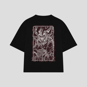 Playera streetwear premium de anime y gaming ExtraLife MX, corte boxy oversized drop shoulder heavyweight en color Deep Black y Off-White, moda urbana mexicana de culto.