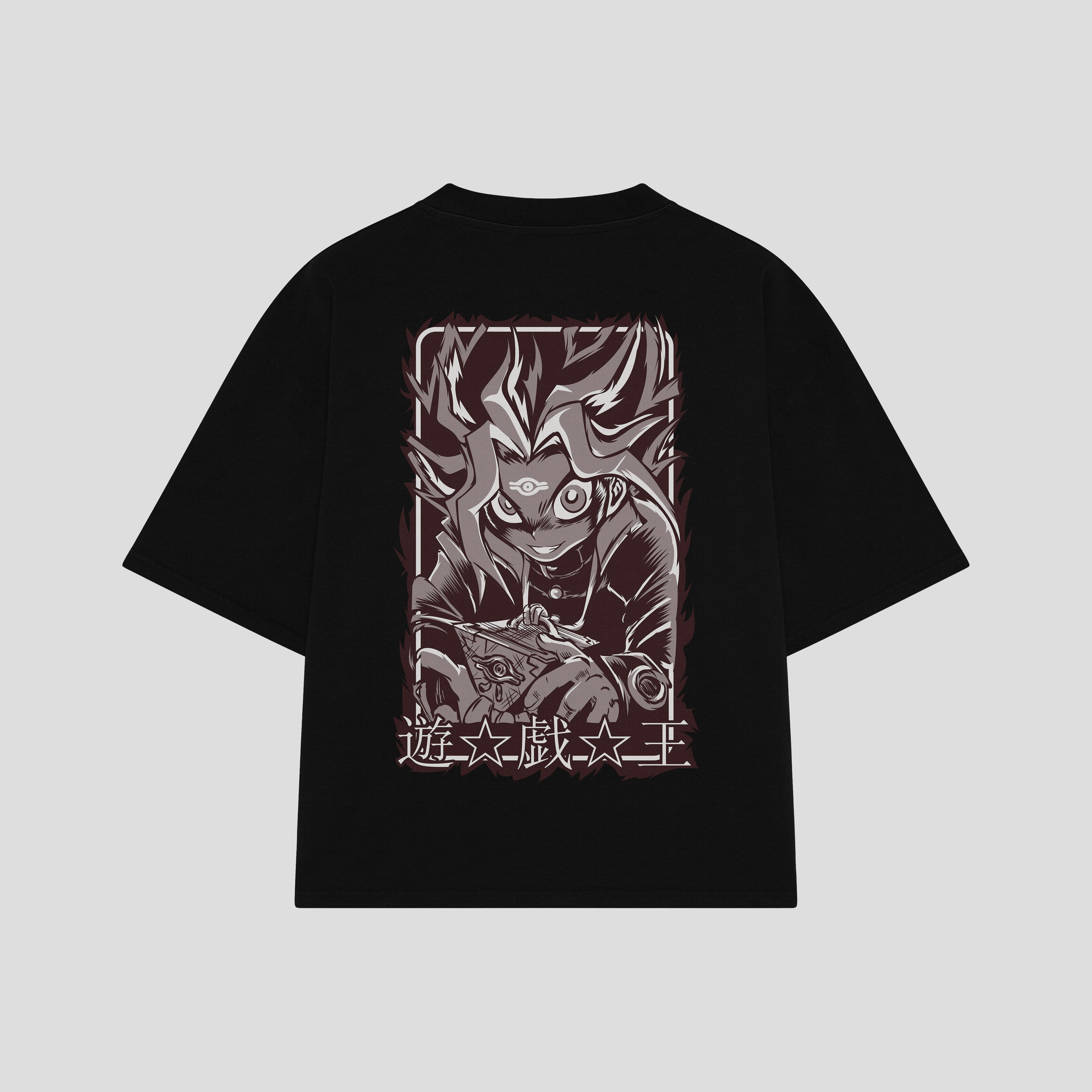 Playera streetwear premium de anime y gaming ExtraLife MX, corte boxy oversized drop shoulder heavyweight en color Deep Black y Off-White, moda urbana mexicana de culto.