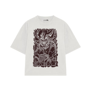 Playera streetwear premium de anime y gaming ExtraLife MX, corte boxy oversized drop shoulder heavyweight en color Deep Black y Off-White, moda urbana mexicana de culto.