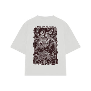 Playera streetwear premium de anime y gaming ExtraLife MX, corte oversized drop shoulder ligero y fresco en color Deep Black y Off-White, moda urbana mexicana de culto.