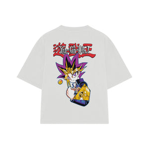 Playera streetwear premium de anime y gaming ExtraLife MX, corte boxy oversized drop shoulder heavyweight en color Deep Black y Off-White, moda urbana mexicana de culto.