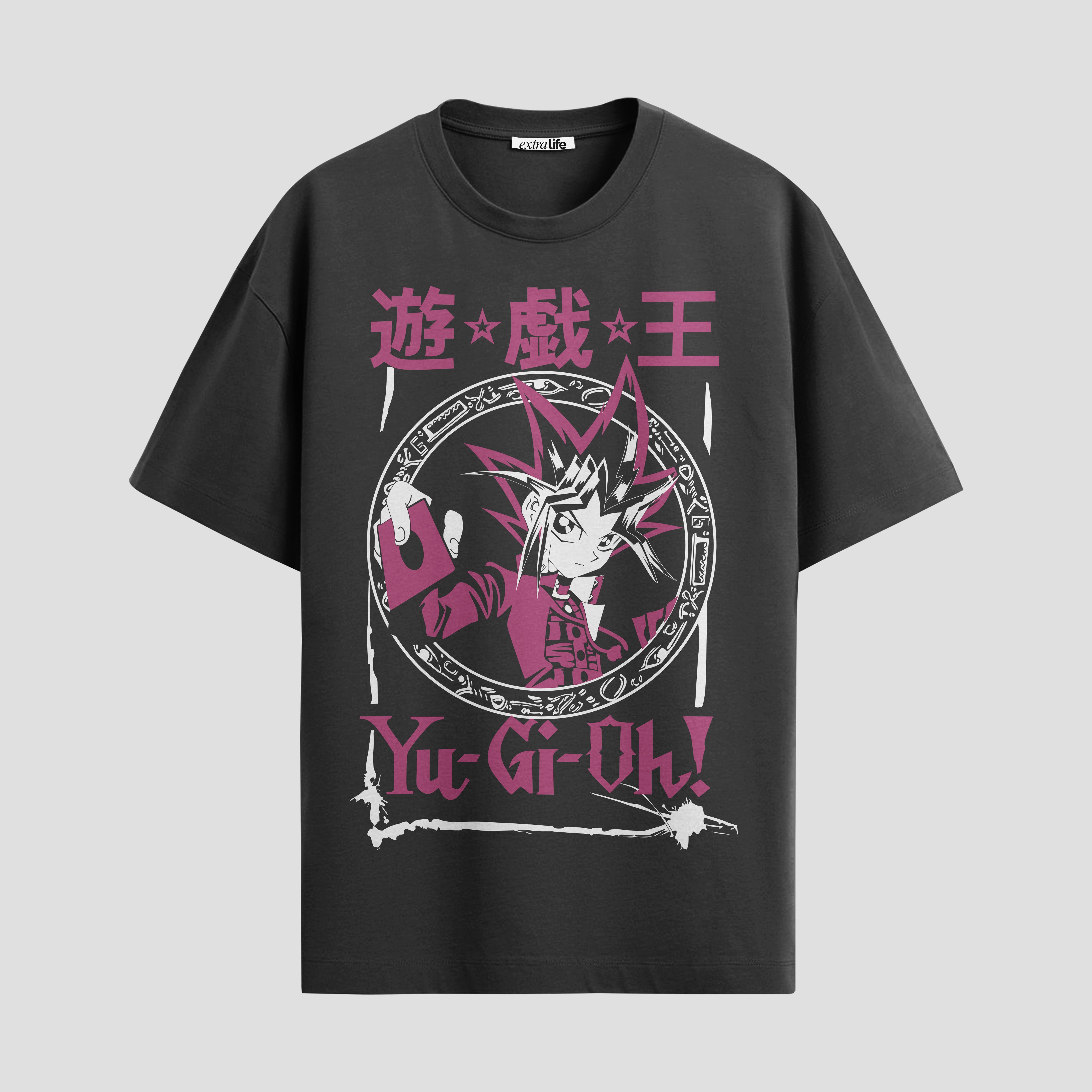 Playera urbana de anime y gaming ExtraLife MX, corte Standard Fit unisex ligero y transpirable en color Deep Black y Pure White, ropa de uso diario para gym y casual.