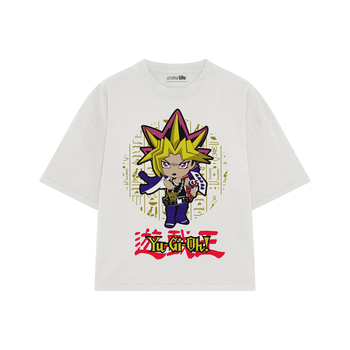 Playera streetwear premium de anime y gaming ExtraLife MX, corte oversized drop shoulder ligero y fresco en color Deep Black y Off-White, moda urbana mexicana de culto.