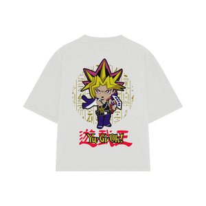 Playera streetwear premium de anime y gaming ExtraLife MX, corte boxy oversized drop shoulder heavyweight en color Deep Black y Off-White, moda urbana mexicana de culto.