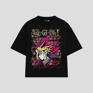 Playera streetwear premium de anime y gaming ExtraLife MX, corte boxy oversized drop shoulder heavyweight en color Deep Black y Off-White, moda urbana mexicana de culto.