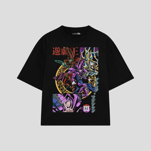 Playera streetwear premium de anime y gaming ExtraLife MX, corte boxy oversized drop shoulder heavyweight en color Deep Black y Off-White, moda urbana mexicana de culto.